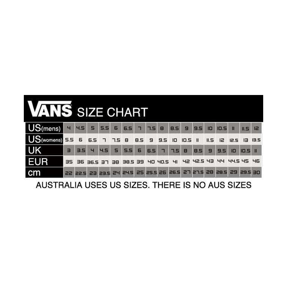 size chart sepatu vans