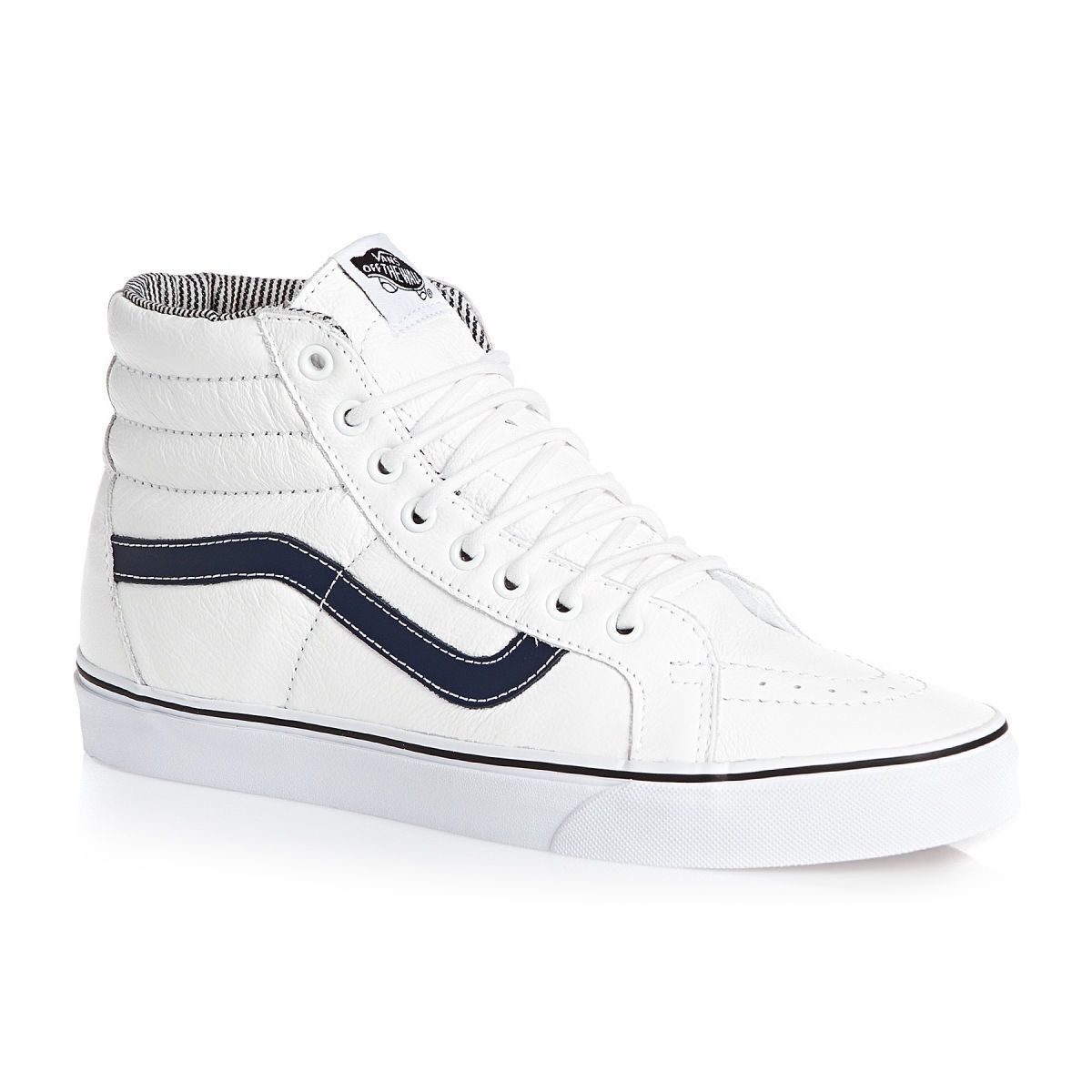 white leather vans with black stripe 