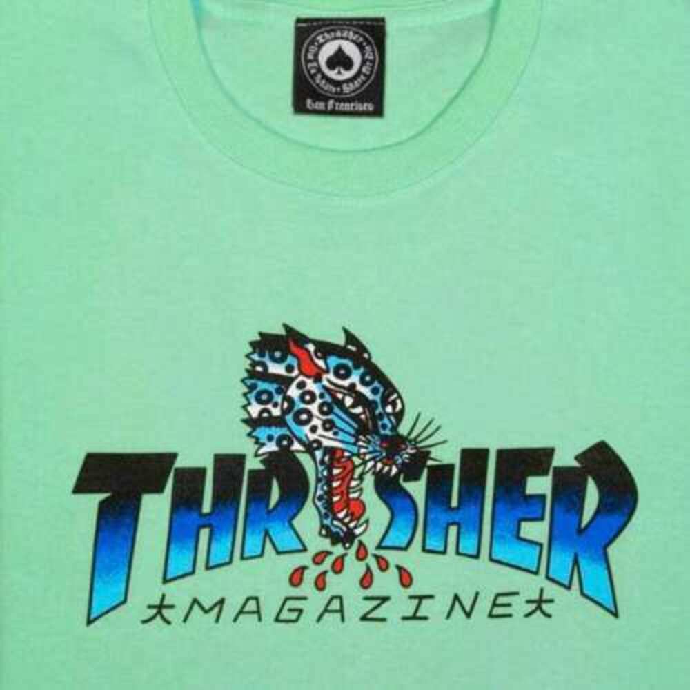 THRASHER Leopard Mag Short Sleeve T-Shirt MINT GREEN tee