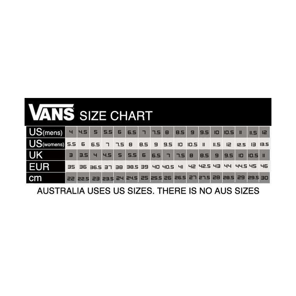 vans official size chart