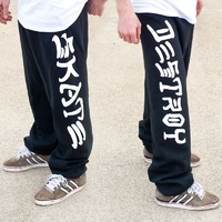 THRASHER SKATE AND DESTROY TRACK PANTS FLEECE BLACK SWEATPANTS