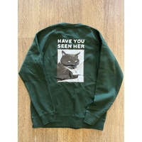 KINGPIN SKATE SUPPLY CREW NECK JUMPER GREEN WHITE STREET CAT PRINT