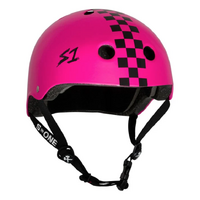 S1 S-ONE LIFER HELMET PINK GLOSS / BLACK CHECK SKATE SKATEBOARD HELMET AUST BICYCLE CERTIFIED