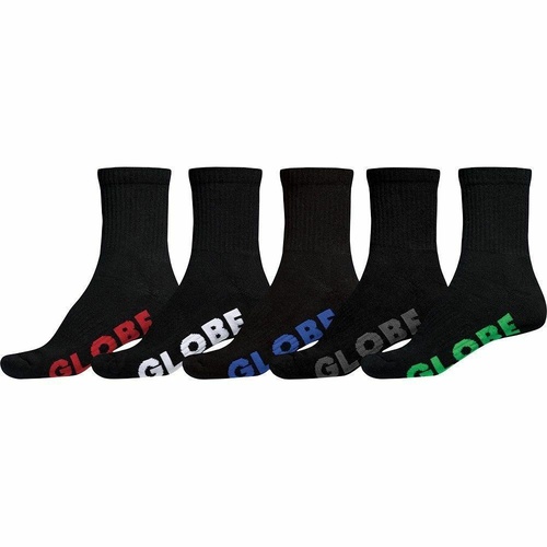 GLOBE STEALTH CREW SOCKS 5 PACK MENS US SIZE 7-11 BLACK