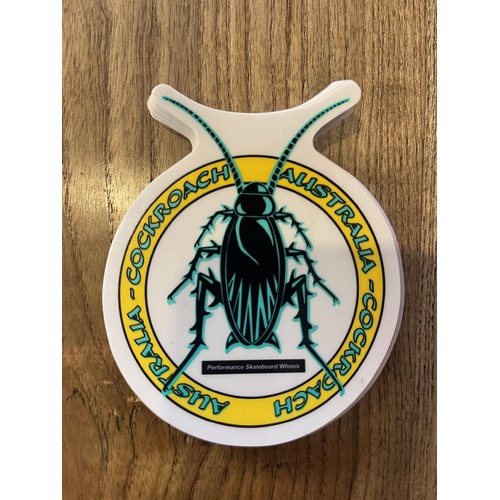 COCKROACH logo sticker SMALL 3'' X 3.75'' AQUA / YELLOW AUSTRALIA