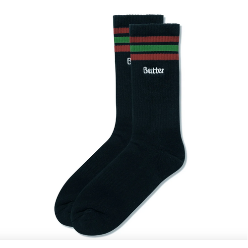 Butter Goods - Stripe Black Sock Green / Red Pair Socks Buttergoods US Mens 7 - 11