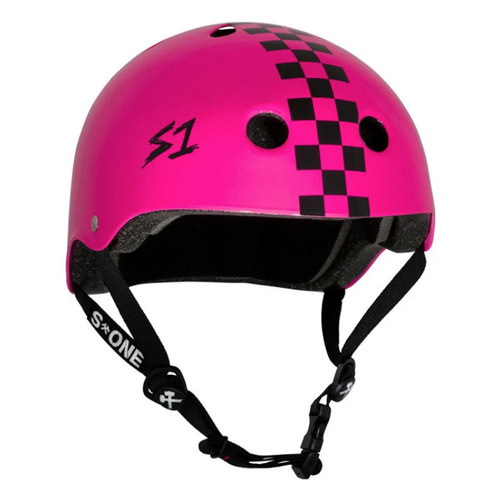 S1 S-ONE LIFER HELMET PINK GLOSS / BLACK CHECK SKATE SKATEBOARD HELMET AUST BICYCLE CERTIFIED