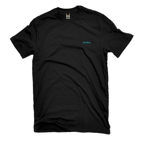 MODUS T-SHIRT BLACK TEE embroided blue logo BAMBOO NEW MENS AUSTRALIAN SELLER KINGPIN [Size: M]